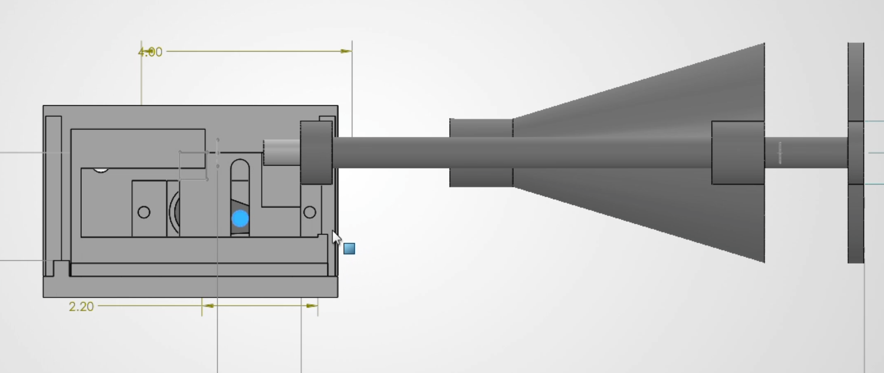 Side view of the sampling cap assembly showing a slotted actuation mechanism